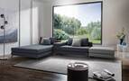 couch boxspringcomfort graublau mit drehbarer tischplatte